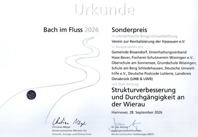 Urkunde Sonderpreis "Bach im Fluss 2026"