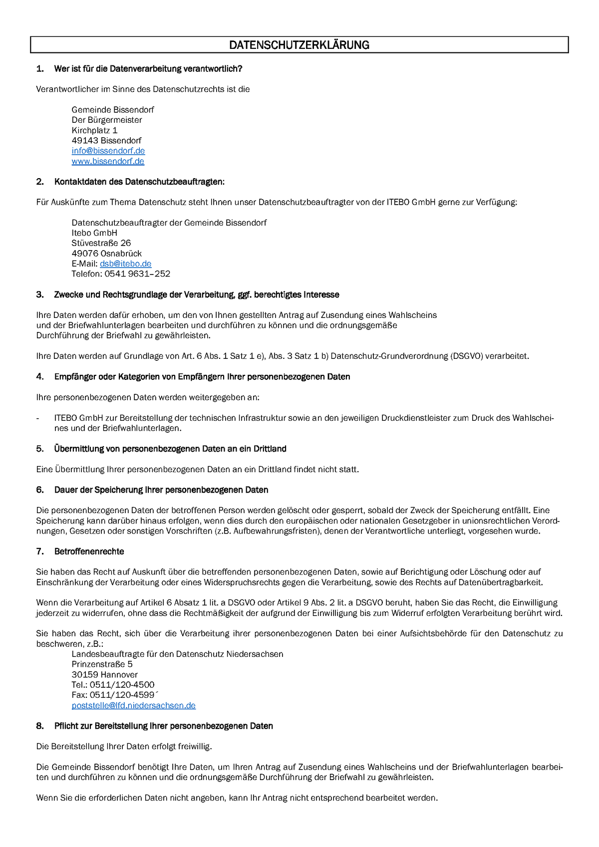 Datenschutzerklärung für die Briefwahl