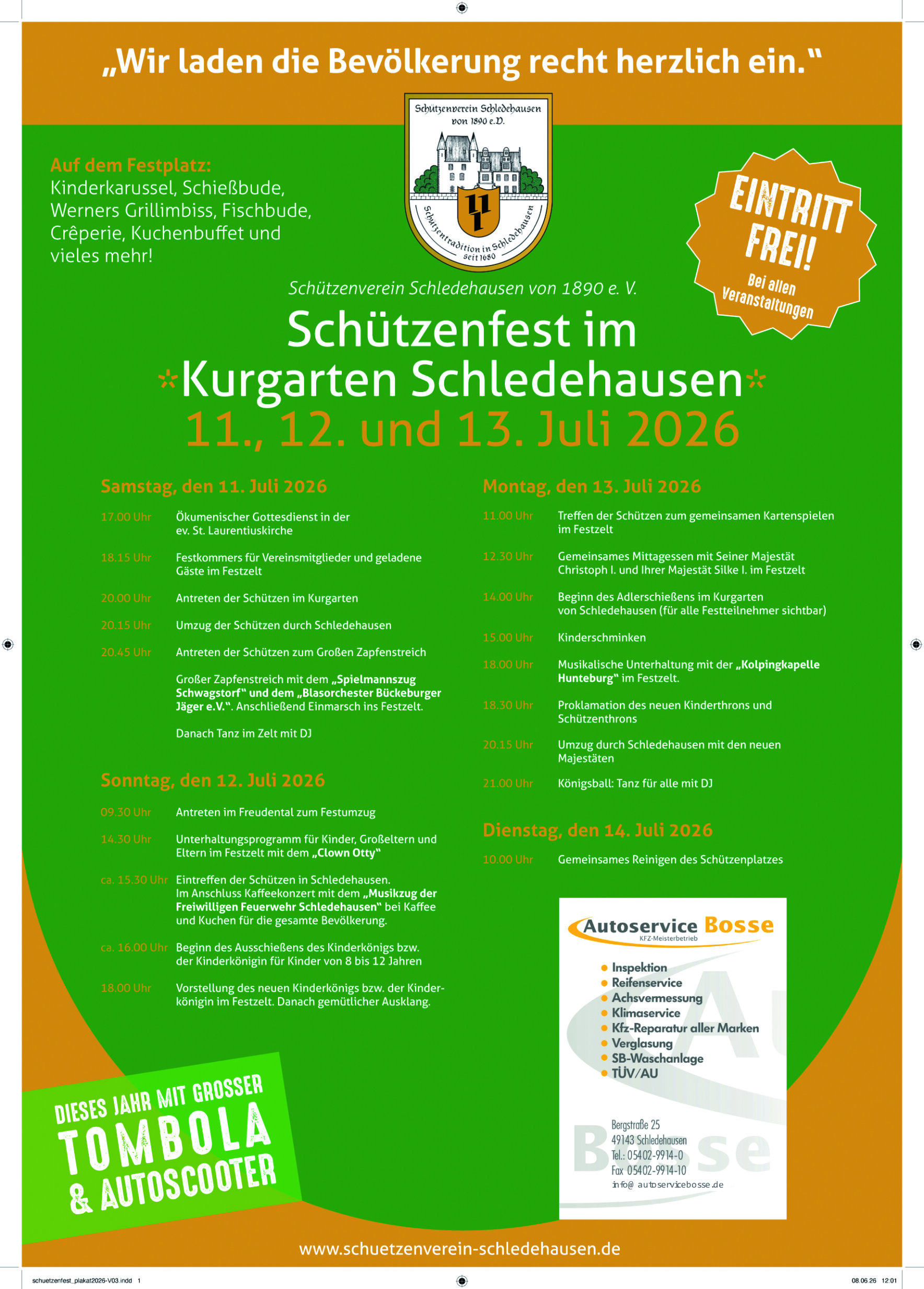 Schützenfest Schledehausen 2026 Plakat