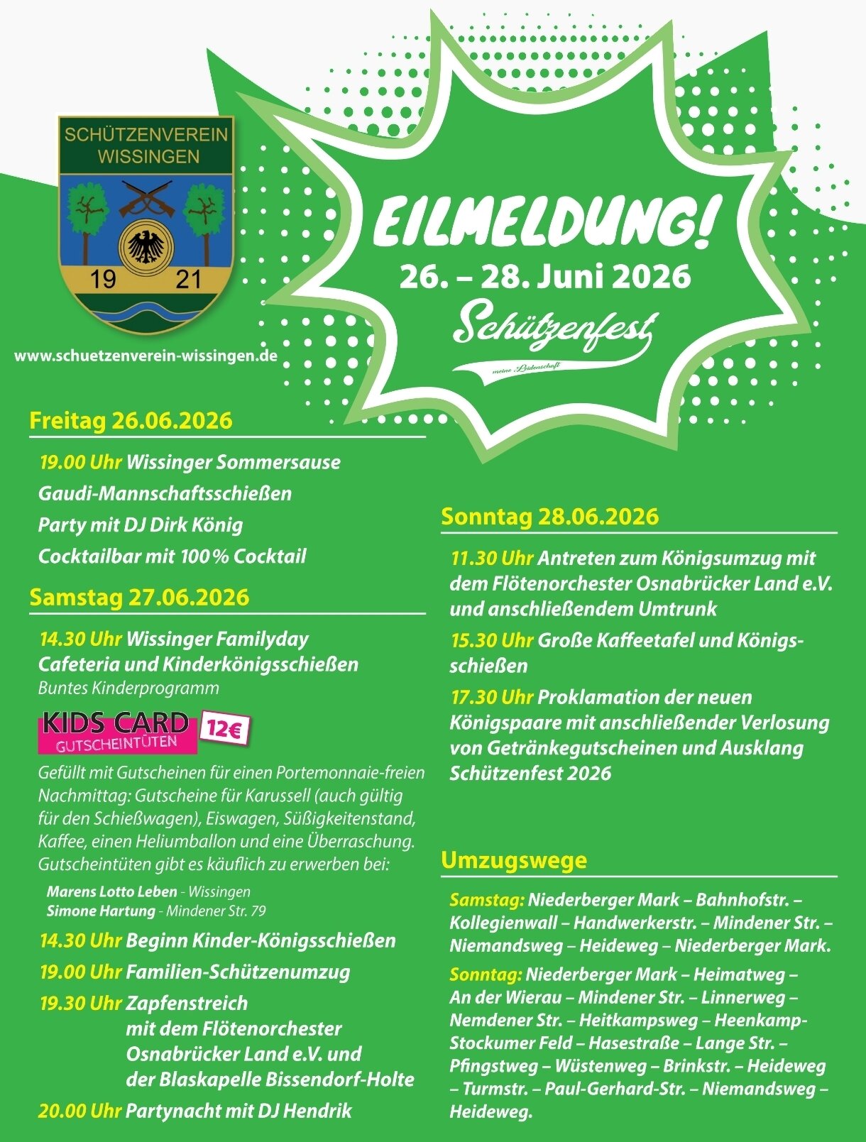 Schützenfest Wissingen - Programm